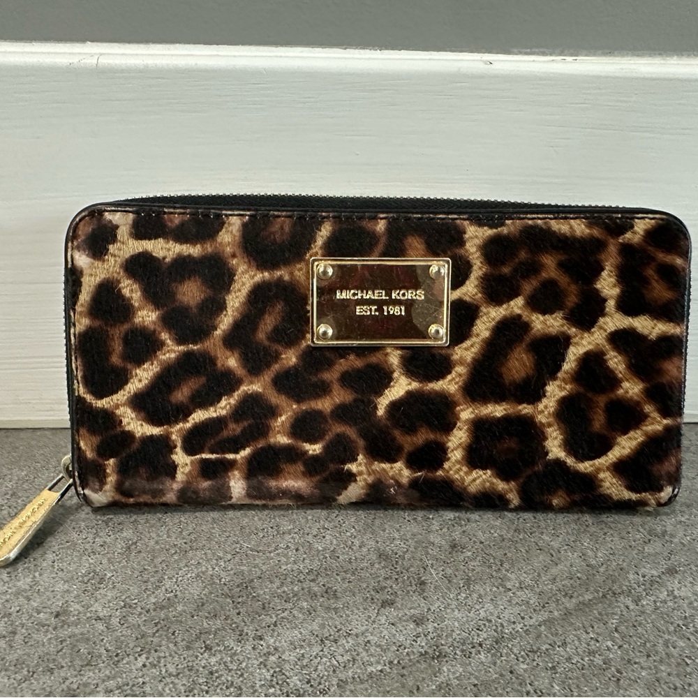 Michael Kors Animal Print Clutch with Gold Plate